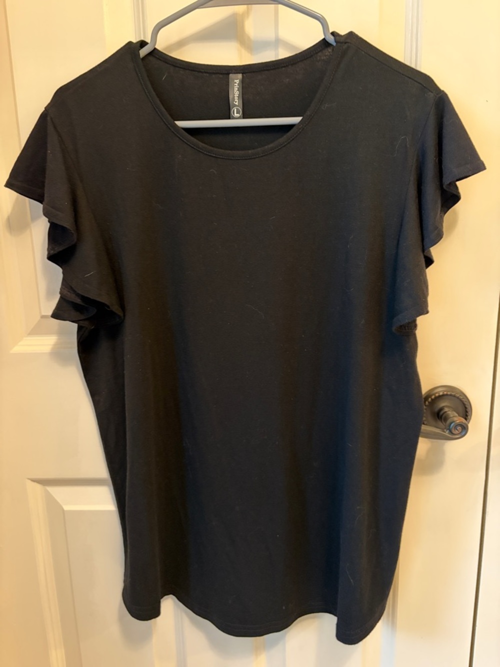 Prinstory Black Ruffle Sleeve Tee Size L
